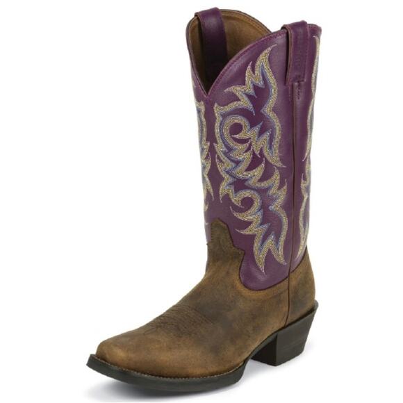 Justin Men’s Stampede Cowboy Boots Western Purple Leather Size 10 EE Extra Wide - Picture 1 of 10
